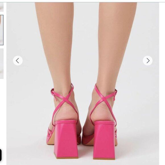 Bright Pink Strappy Block Heels Sandals - Picture 3 of 7